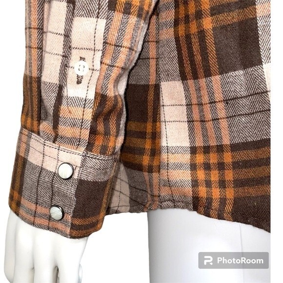 Pashartuk Western Orange Brown Plaid Pearl Snap Button Long Sleeve Shirt Size L - Picture 7 of 10